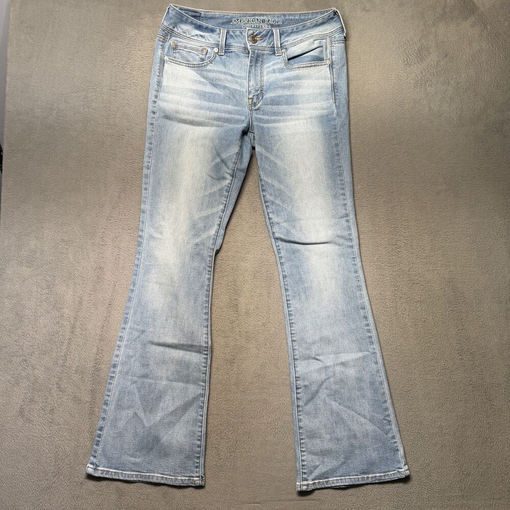 American Eagle Kick Boot Womens Size 10 Jeans Mid Rise Light Wash Super Stretch